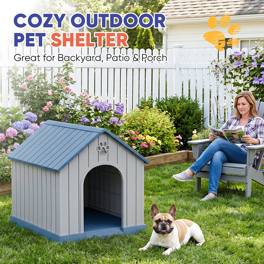 MINDYES Outdoor Dog House Medium Small Pet Doghouse, Waterproof Resin Dog Shelter, Blue MINDYES Outdoor Dog House Medium Small Pet Doghouse, Waterproof Resin Dog Shelter, Blue