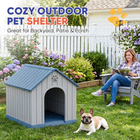 MINDYES Outdoor Dog House Medium Small Pet Doghouse, Waterproof Resin Dog Shelter, Blue MINDYES Outdoor Dog House Medium Small Pet Doghouse, Waterproof Resin Dog Shelter, Blue