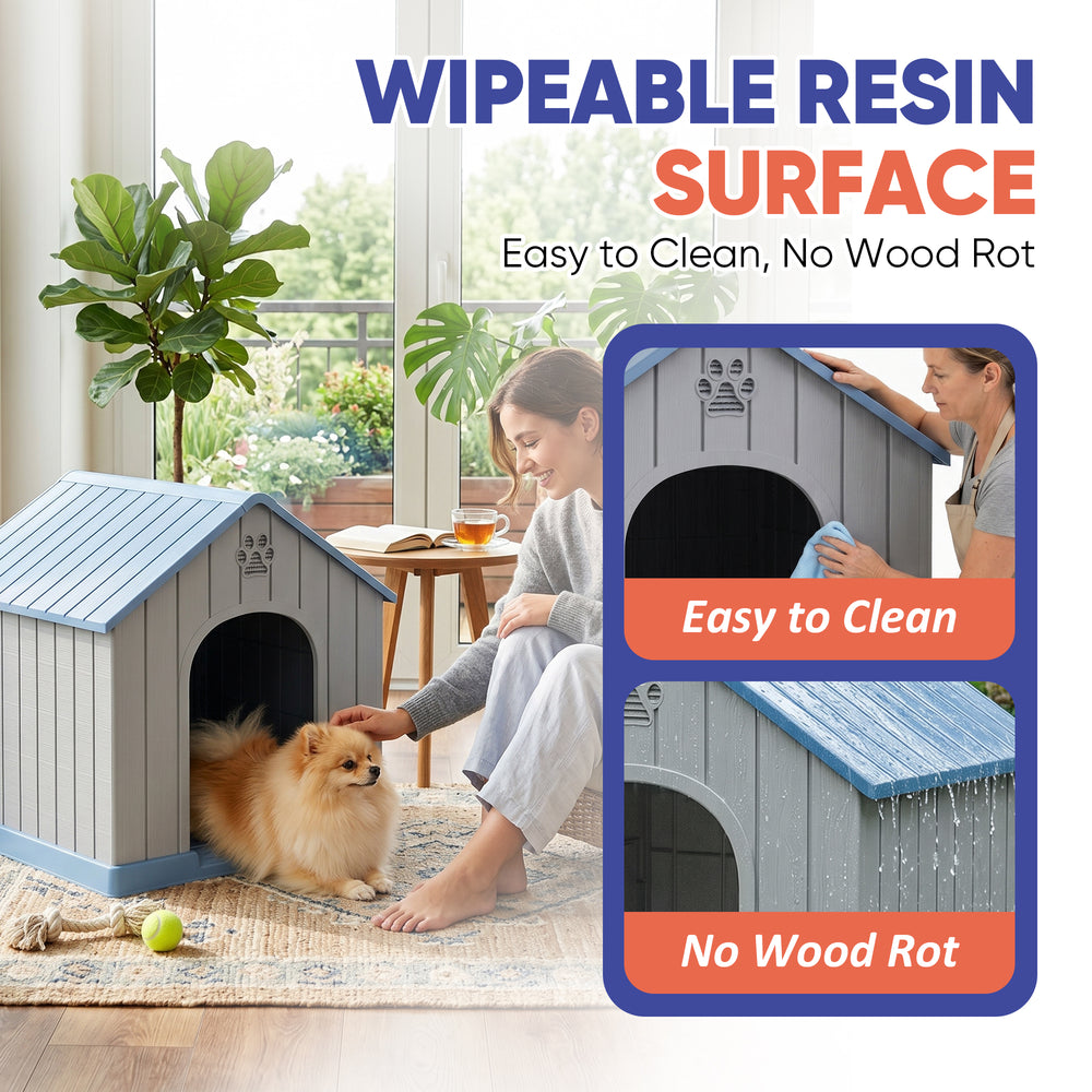 MINDYES Outdoor Dog House Medium Small Pet Doghouse, Waterproof Resin Dog Shelter, Blue MINDYES Outdoor Dog House Medium Small Pet Doghouse, Waterproof Resin Dog Shelter, Blue