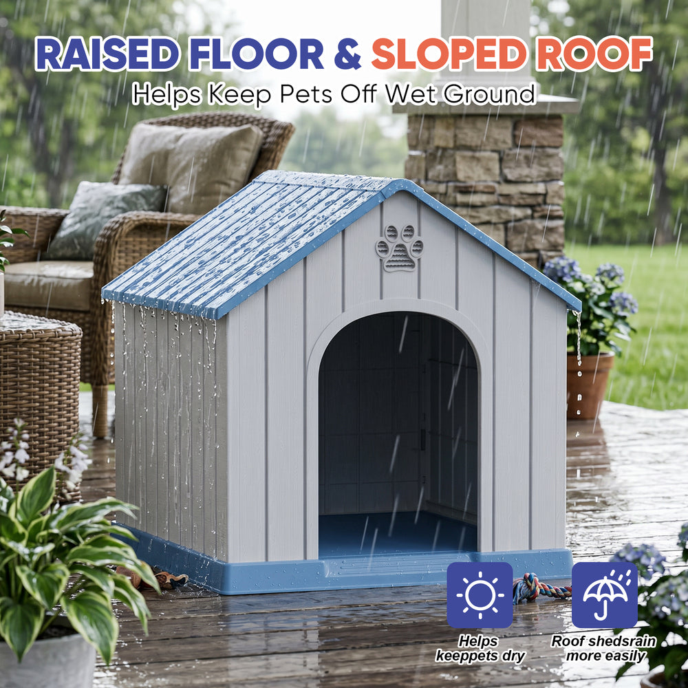 MINDYES Outdoor Dog House Medium Small Pet Doghouse, Waterproof Resin Dog Shelter, Blue MINDYES Outdoor Dog House Medium Small Pet Doghouse, Waterproof Resin Dog Shelter, Blue