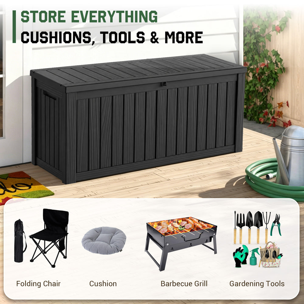MINDYES 150 Gallon Resin Deck Box, Outdoor Storage Box for Garden Tools & Patio Cushions, Black MINDYES 150 Gallon Resin Deck Box, Outdoor Storage Box for Garden Tools & Patio Cushions, Black