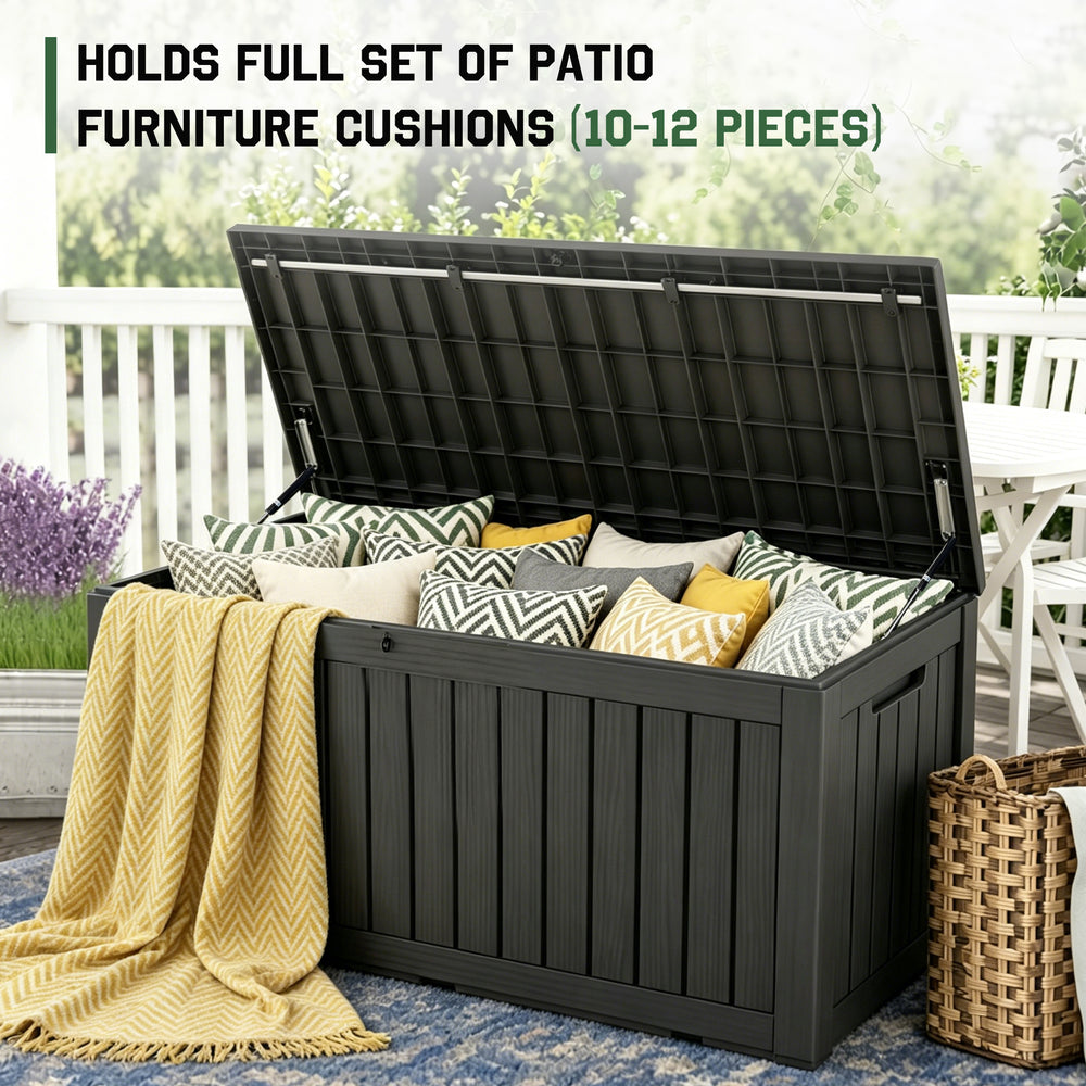 MINDYES 150 Gallon Resin Deck Box, Outdoor Storage Box for Garden Tools & Patio Cushions, Black MINDYES 150 Gallon Resin Deck Box, Outdoor Storage Box for Garden Tools & Patio Cushions, Black