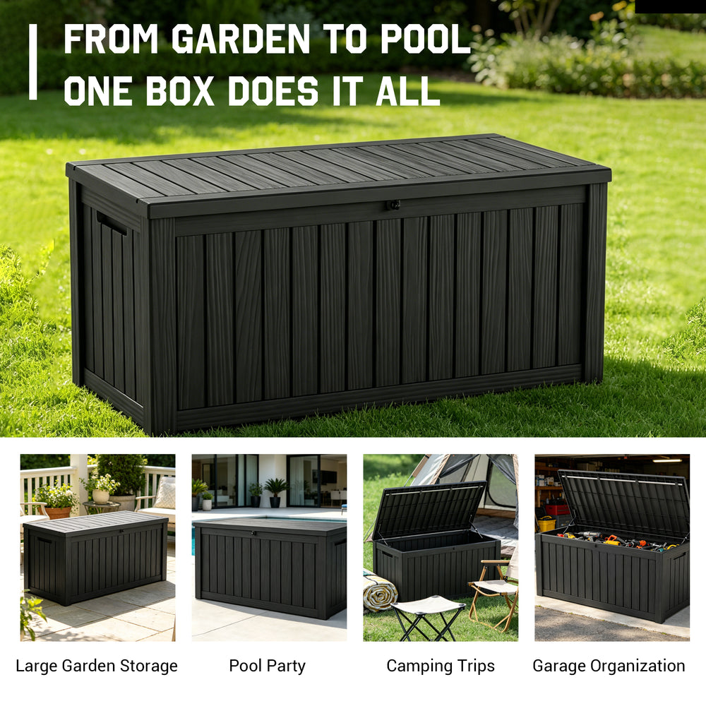 MINDYES 150 Gallon Resin Deck Box, Outdoor Storage Box for Garden Tools & Patio Cushions, Black MINDYES 150 Gallon Resin Deck Box, Outdoor Storage Box for Garden Tools & Patio Cushions, Black