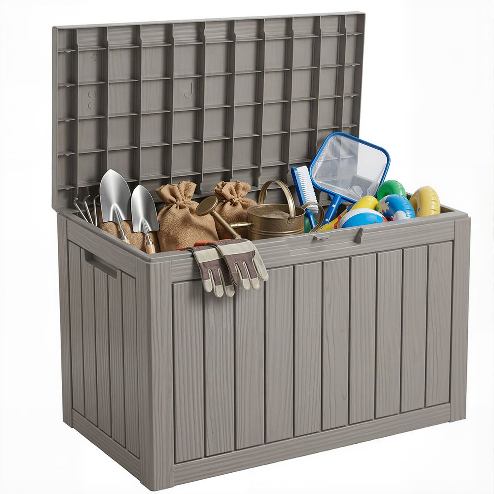 MINDYES 50 Gallon Deck Box, Resin Outdoor Storage Box with Hundles, UV Resistant Waterproof Storage Bin for Patio Cushions Gardening Tools, Beige MINDYES 50 Gallon Deck Box, Resin Outdoor Storage Box with Hundles, UV Resistant Waterproof Storage Bin for Patio Cushions Gardening Tools, Beige