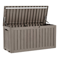 MINDYES 90 Gallon Outdoor Deck Box, Patio Storage Box with Gas Strut for Cushions, Holiday Decor & Garden Tools, Beige MINDYES 90 Gallon Outdoor Deck Box, Patio Storage Box with Gas Strut for Cushions, Holiday Decor & Garden Tools, Beige