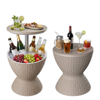 MINDYES Patio Garden Ice Bucket, Cool Bar Table Hot Tub Side Table with 8 Gallon Beer and Wine Cooler, Beige MINDYES Patio Garden Ice Bucket, Cool Bar Table Hot Tub Side Table with 8 Gallon Beer and Wine Cooler, Beige
