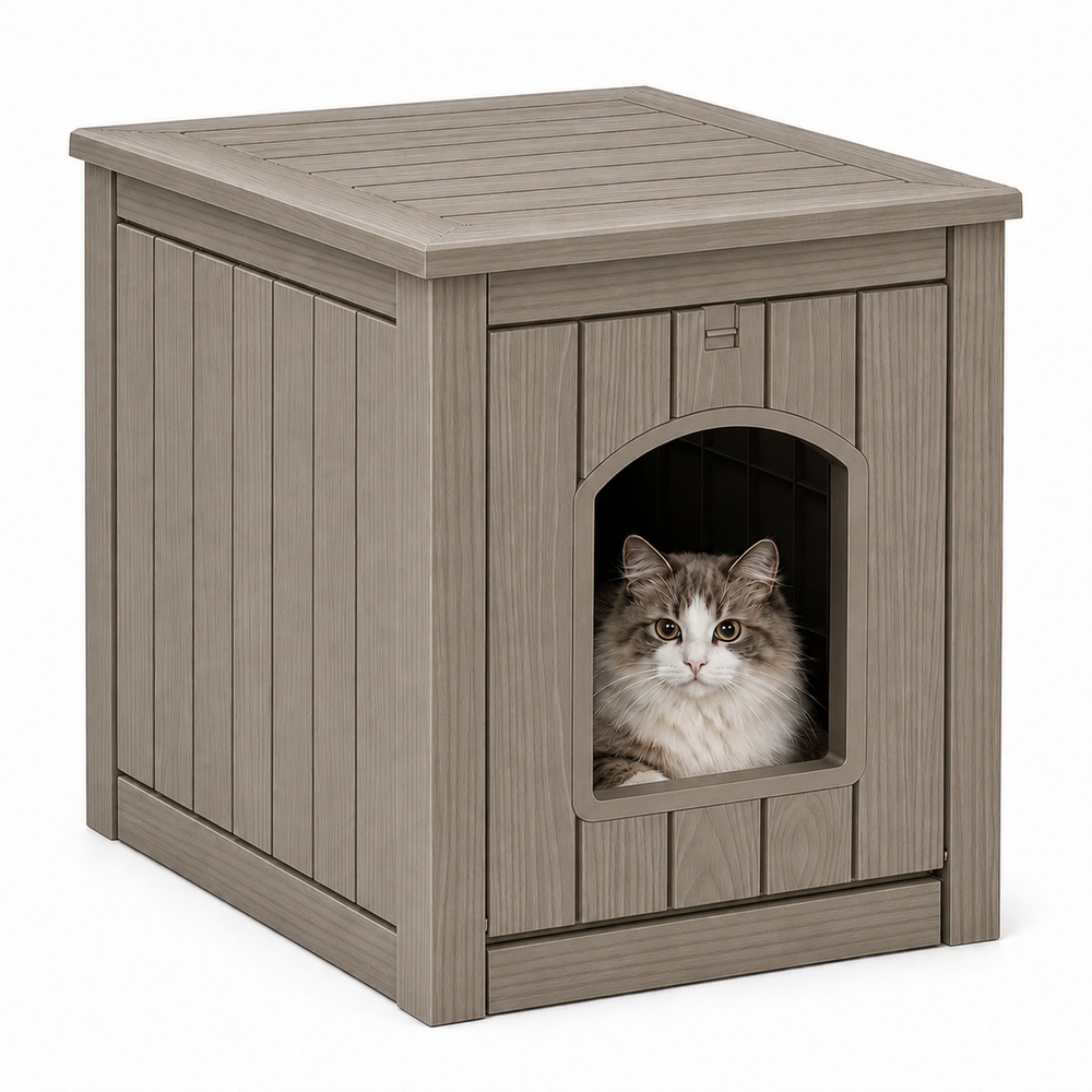 MINDYES Outdoor Cat House, Weatherproof 35Gal Pet Shelter for All Small Pets, Light Brown MINDYES Outdoor Cat House, Weatherproof 35Gal Pet Shelter for All Small Pets, Light Brown