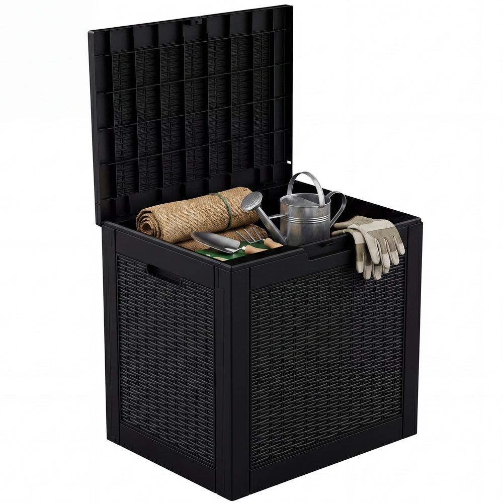 MINDYES 35 Gallon Wicker Deck Box, Outdoor Storage for Patio Cushions, Pool Toys & Garden Tools, Weatherproof Resin, UV-Resistant, Black MINDYES 35 Gallon Wicker Deck Box, Outdoor Storage for Patio Cushions, Pool Toys & Garden Tools, Weatherproof Resin, UV-Resistant, Black