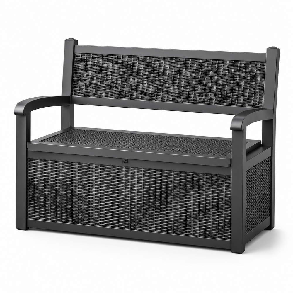 MINDYES 82 Gallon Outdoor Wicker Storage Bench, Deck Box and Organization Storage Combi for Backyard Garden, Black MINDYES 82 Gallon Outdoor Wicker Storage Bench, Deck Box and Organization Storage Combi for Backyard Garden, Black