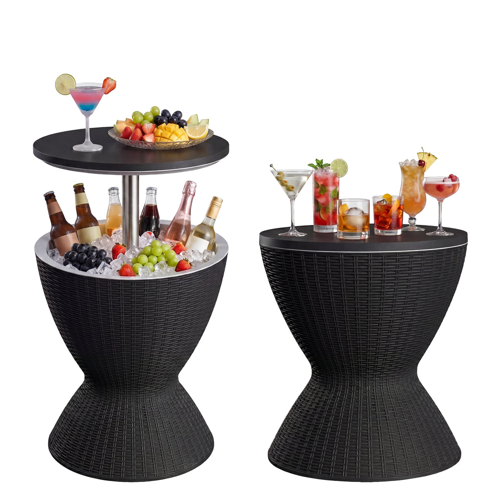 MINDYES 8 Gallon Ice Bucket 4-IN-1 Outdoor Patio Furniture, Cool Bar Table Cocktail Side Table, Black MINDYES 8 Gallon Ice Bucket 4-IN-1 Outdoor Patio Furniture, Cool Bar Table Cocktail Side Table, Black
