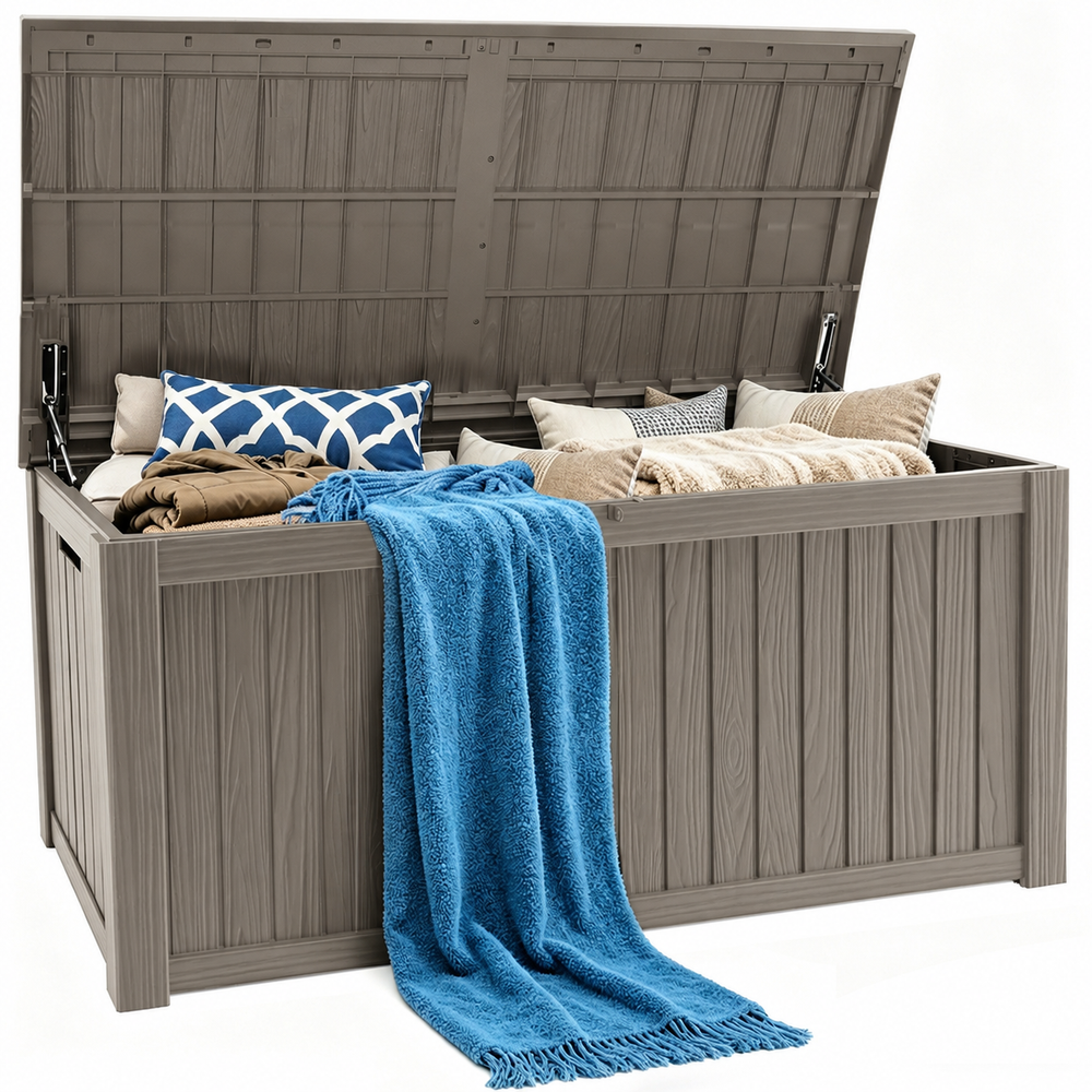 MINDYES 180 Gallon Large Deck Box, Outdoor Storage Box for Pool Equipment & Garden Tools, Beige MINDYES 180 Gallon Large Deck Box, Outdoor Storage Box for Pool Equipment & Garden Tools, Beige