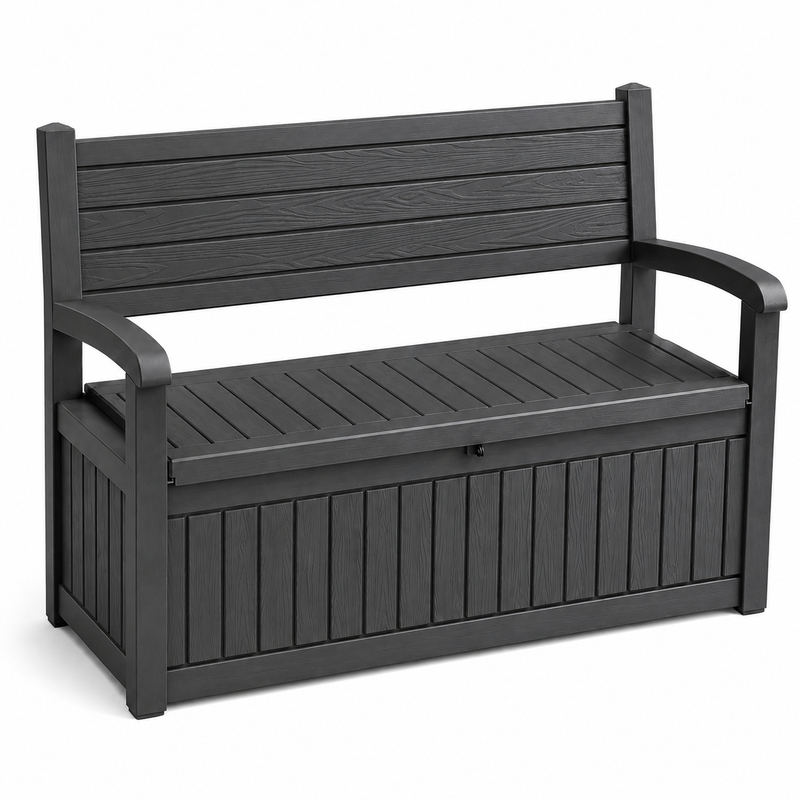 MINDYES 82 Gallon Outdoor Storage Bench and Deck Box Organization Storage Combi for Patio Garden, Black