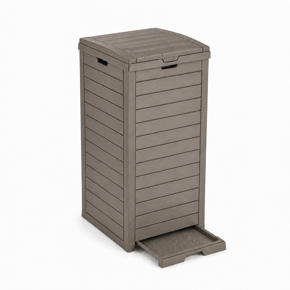 MINDYES Outdoor Trash Bin with Lid & Drip Tray, Hideaway Garbage Can, Light Brown MINDYES Outdoor Trash Bin with Lid & Drip Tray, Hideaway Garbage Can, Light Brown