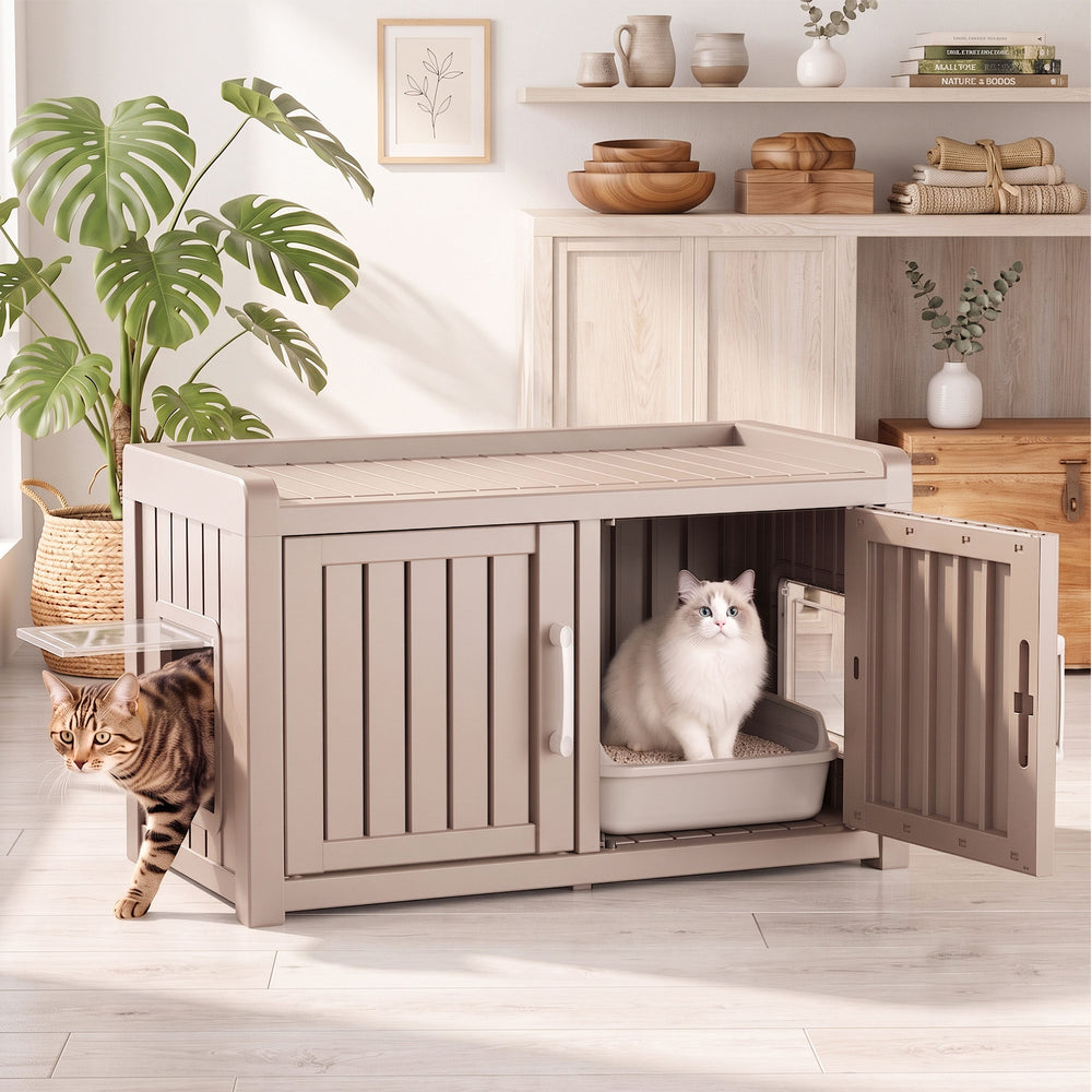 MINDYES Cat Litter Box Furniture, Dual-Door Cat Cabinet for Bedroom Hallway & Courtyard, Light Brown MINDYES Cat Litter Box Furniture, Dual-Door Cat Cabinet for Bedroom Hallway & Courtyard, Light Brown