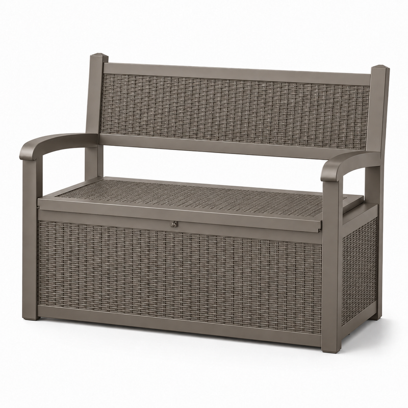 MINDYES Outdoor Storage Bench, 82 Gallon Wicker Deck Box and Organization Storage Combi for Cushions & Garden Tools, Light Brown