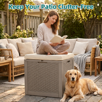 MINDYES 35 Gallon Deck Box, Wicker Outdoor Storage for Patio Cushions, Pool Toys & Garden Tools, Beige MINDYES 35 Gallon Deck Box, Wicker Outdoor Storage for Patio Cushions, Pool Toys & Garden Tools, Beige