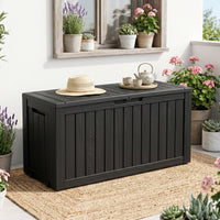 MINDYES 90 Gallon Deck Box, Outdoor Resin Storage Box with Gas Strut for Garden Patio Backyard, Black MINDYES 90 Gallon Deck Box, Outdoor Resin Storage Box with Gas Strut for Garden Patio Backyard, Black