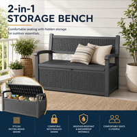 MINDYES 82 Gallon Outdoor Wicker Storage Bench, Deck Box and Organization Storage Combi for Backyard Garden, Black MINDYES 82 Gallon Outdoor Wicker Storage Bench, Deck Box and Organization Storage Combi for Backyard Garden, Black