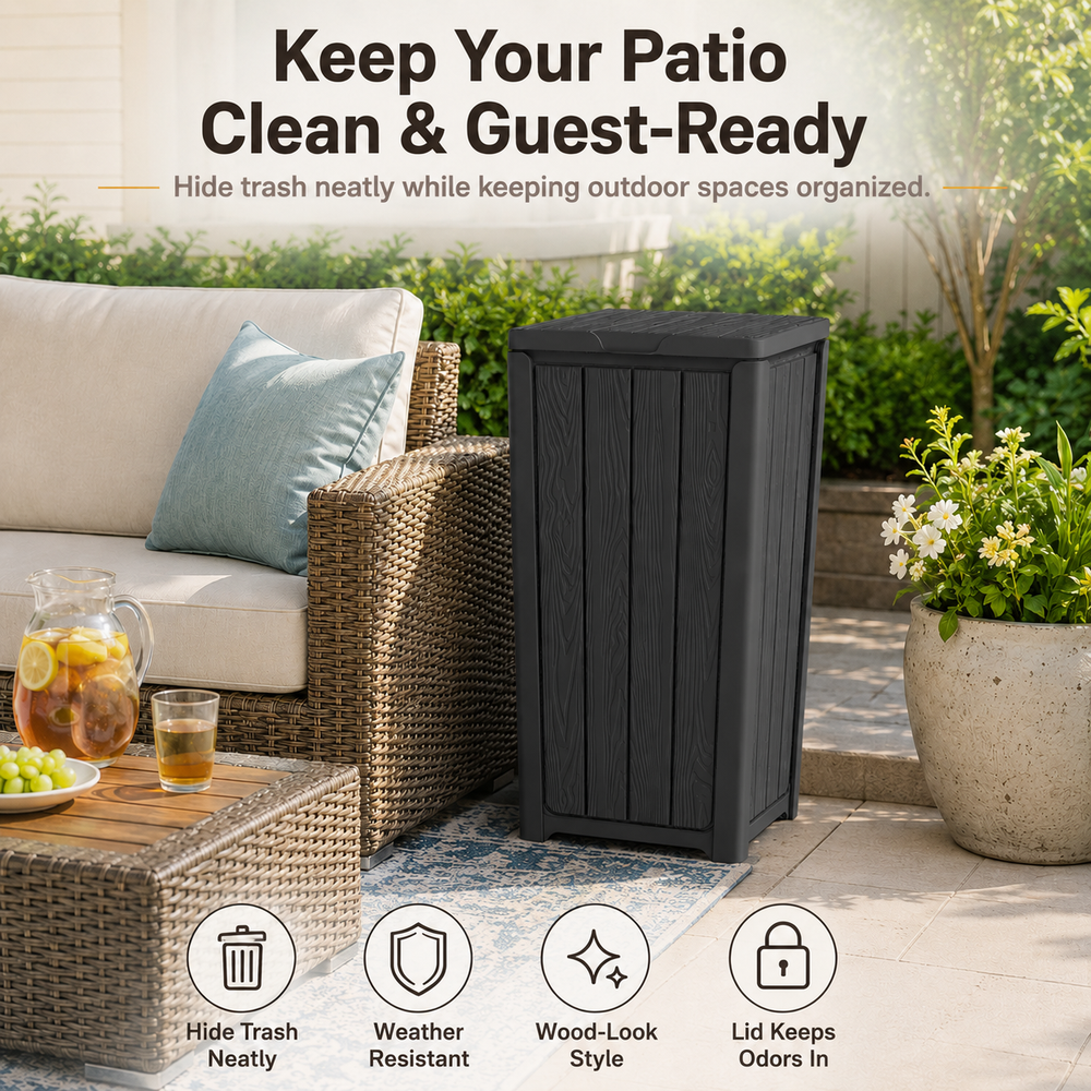 MINDYES 32 Gallon Outdoor Trash Bin with Lid, Waterproof Resin Garbage Can for Patio, Porch & Backyard, Black MINDYES 32 Gallon Outdoor Trash Bin with Lid, Waterproof Resin Garbage Can for Patio, Porch & Backyard, Black