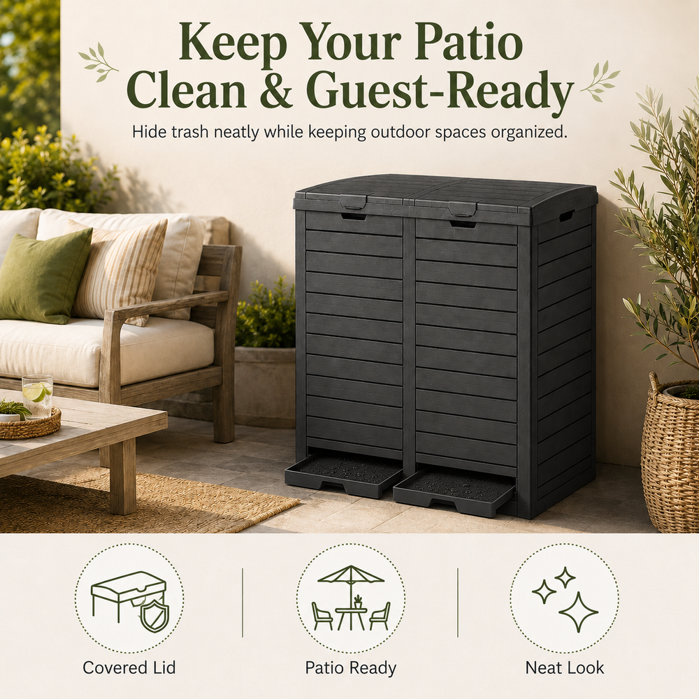 MINDYES 62 Gallon Outdoor Trash Can with Lid, Hideaway Garbage Can for Patio Porch & Backyard, Black MINDYES 62 Gallon Outdoor Trash Can with Lid, Hideaway Garbage Can for Patio Porch & Backyard, Black