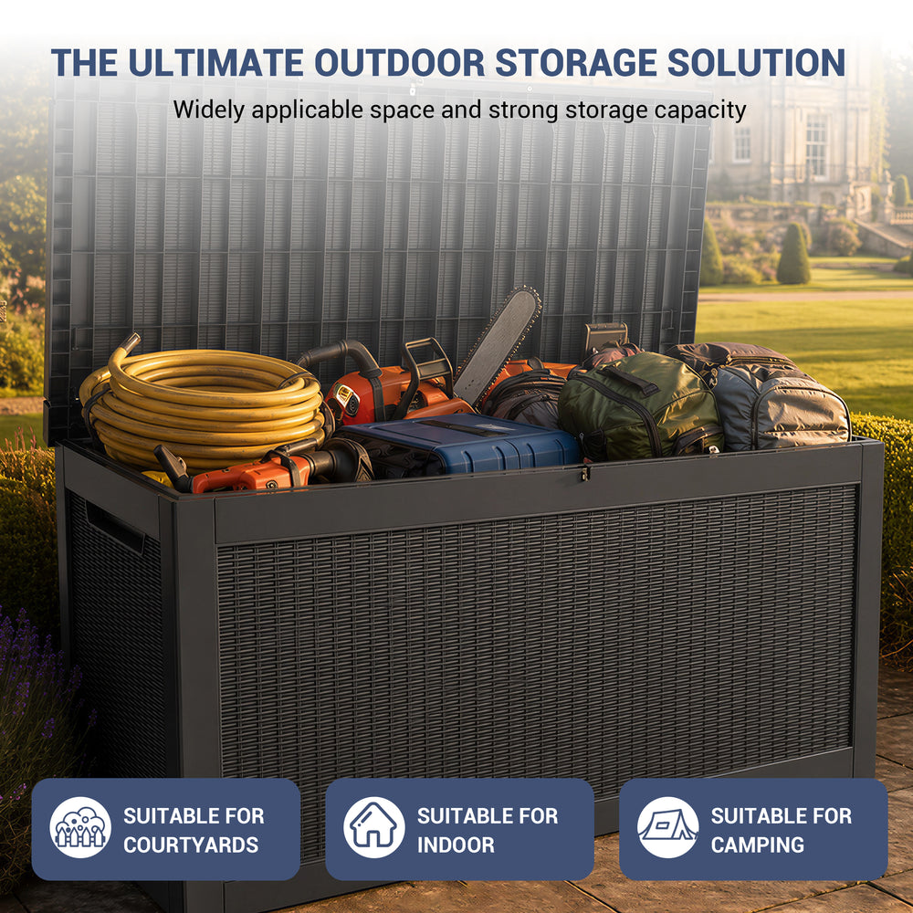 MINDYES 300 Gallon Wicker Deck Box, Outdoor Storage for Patio Furniture Cushions, Pool Equipment & All Tools, Black MINDYES 300 Gallon Wicker Deck Box, Outdoor Storage for Patio Furniture Cushions, Pool Equipment & All Tools, Black