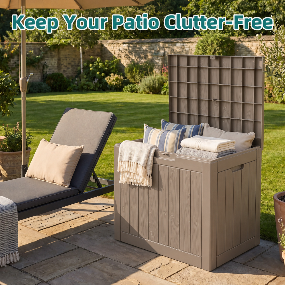 MINDYES 33 Gallon Deck Box, Outdoor Storage Box for Furniture, Garden Tools, Tools Storage with Lockable Patio,Beige MINDYES 33 Gallon Deck Box, Outdoor Storage Box for Furniture, Garden Tools, Tools Storage with Lockable Patio,Beige