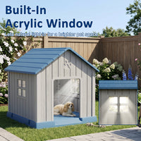 MINDYES Outdoor Dog House with Weatherproof Asphalt Roof & Window, Blue MINDYES Outdoor Dog House with Weatherproof Asphalt Roof & Window, Blue
