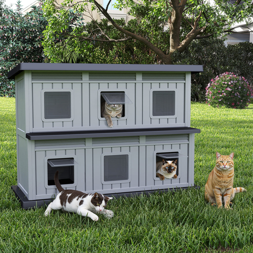 MINDYES Double-Layer Outdoor Cat House, Weatherproof Roof & Thickened Eaves for Feral Cats & Cattery, Black MINDYES Double-Layer Outdoor Cat House, Weatherproof Roof & Thickened Eaves for Feral Cats & Cattery, Black