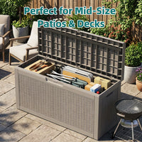MINDYES 70 Gallon Resin Deck Box, Patio Cushions, Wicker Outdoor Storage Box Pool Toys & Garden Tools, Beige MINDYES 70 Gallon Resin Deck Box, Patio Cushions, Wicker Outdoor Storage Box Pool Toys & Garden Tools, Beige