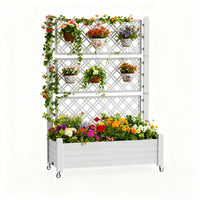 MINDYES Outdoor Raised Beds, Large Resin Patio Planter Box Stand With Trellis Divisible with Drain Plug,Water Monitor for Plants Vegetables Flowers Fruits MINDYES Outdoor Raised Beds, Large Resin Patio Planter Box Stand With Trellis Divisible with Drain Plug,Water Monitor for Plants Vegetables Flowers Fruits