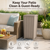 MINDYES Outdoor Trash Can with Lid, 32 Gallon Garbage Bin for Backyard & Garden, Light Brown MINDYES Outdoor Trash Can with Lid, 32 Gallon Garbage Bin for Backyard & Garden, Light Brown