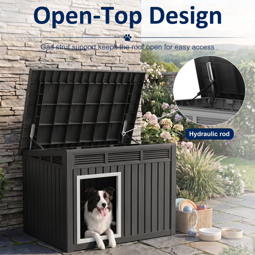 MINDYES Classic Dog House Outdoor Faux Wooden Shelter with Weatherproof Roof Removable Floors for Medium Small Dogs, Black MINDYES Classic Dog House Outdoor Faux Wooden Shelter with Weatherproof Roof Removable Floors for Medium Small Dogs, Black