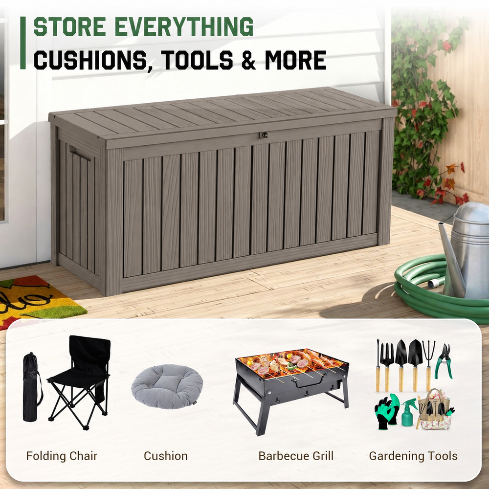 MINDYES 150 Gallon Deck Box, Extra Large Outdoor Storage for Patio Furniture Cushions, Pool Equipment & Garden Tools, Beige MINDYES 150 Gallon Deck Box, Extra Large Outdoor Storage for Patio Furniture Cushions, Pool Equipment & Garden Tools, Beige