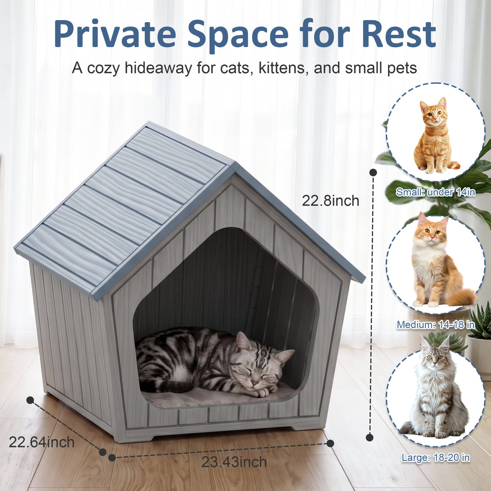 MINDYES Cat House Weatherproof Shelter for Feral Cats & Kittens, Resin Faux Wooden for Indoor & Outdoor, Blue MINDYES Cat House Weatherproof Shelter for Feral Cats & Kittens, Resin Faux Wooden for Indoor & Outdoor, Blue