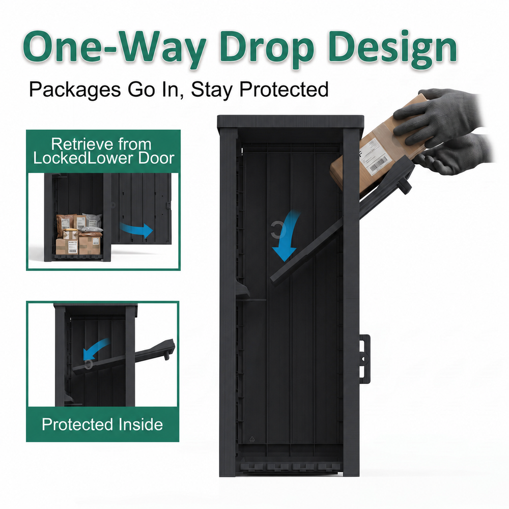 MINDYES Package Delivery Box for Porch with Lockable Secure Storage Compartment, Outdoor Storage Box for Patio Front Entryway, Black MINDYES Package Delivery Box for Porch with Lockable Secure Storage Compartment, Outdoor Storage Box for Patio Front Entryway, Black