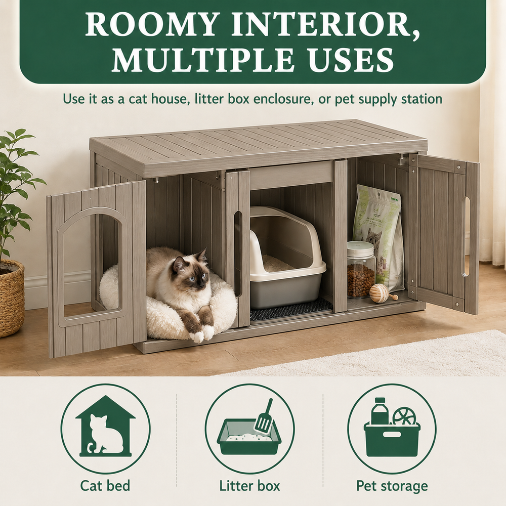 MINDYES Multifunctional Cat Cabinet, Hidden Cat Litter Box Furniture with Divider for Indoor Outdoor, Light Brown MINDYES Multifunctional Cat Cabinet, Hidden Cat Litter Box Furniture with Divider for Indoor Outdoor, Light Brown
