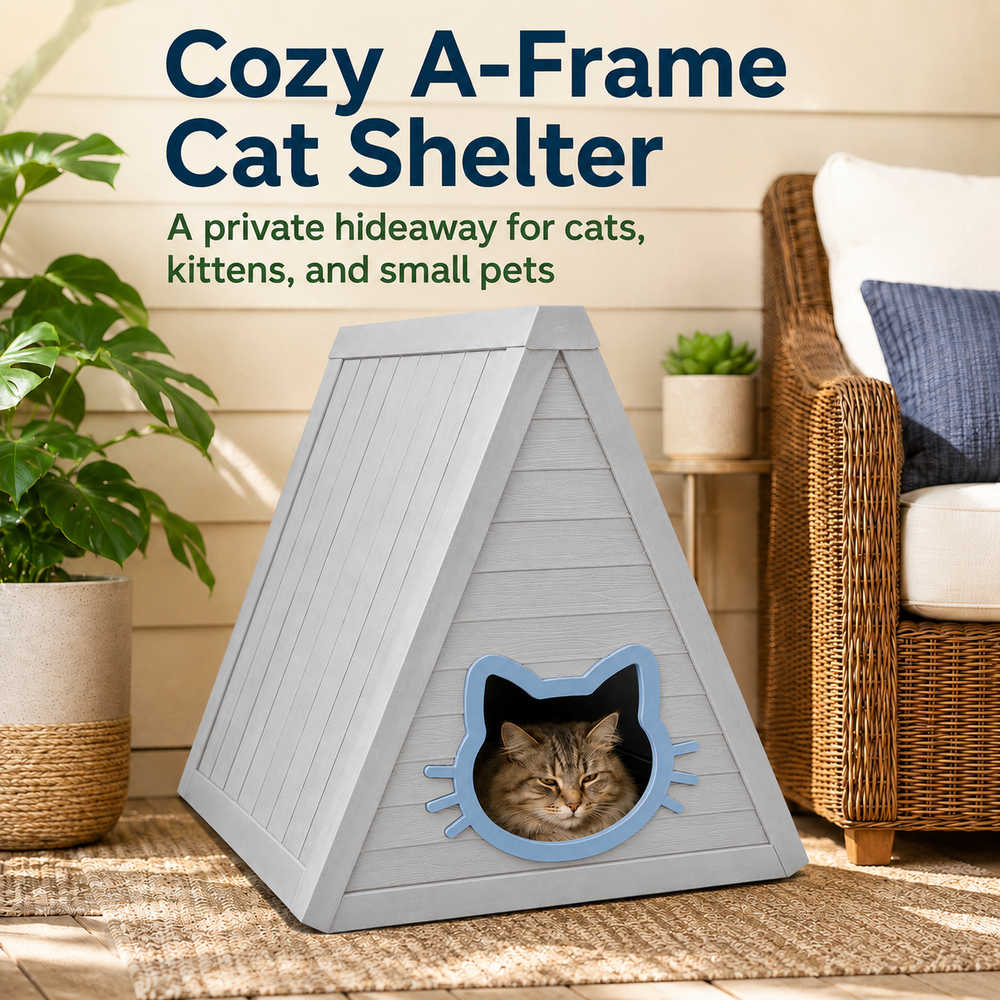 MINDYES Cat House, Indoor Outdoor Pet Shelter with Weatherproof Roof & Cat-shaped Door for All Small Pets, Gray MINDYES Cat House, Indoor Outdoor Pet Shelter with Weatherproof Roof & Cat-shaped Door for All Small Pets, Gray