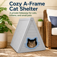 MINDYES Cat House, Indoor Outdoor Pet Shelter with Weatherproof Roof & Cat-shaped Door for All Small Pets, Gray MINDYES Cat House, Indoor Outdoor Pet Shelter with Weatherproof Roof & Cat-shaped Door for All Small Pets, Gray