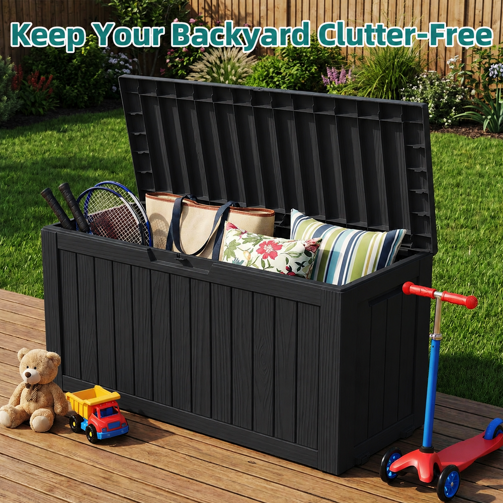 MINDYES 80 Gallon Deck Box, Extra Large Outdoor Storage for Patio Cushions, Holiday Decor & Garden Tools, Black MINDYES 80 Gallon Deck Box, Extra Large Outdoor Storage for Patio Cushions, Holiday Decor & Garden Tools, Black