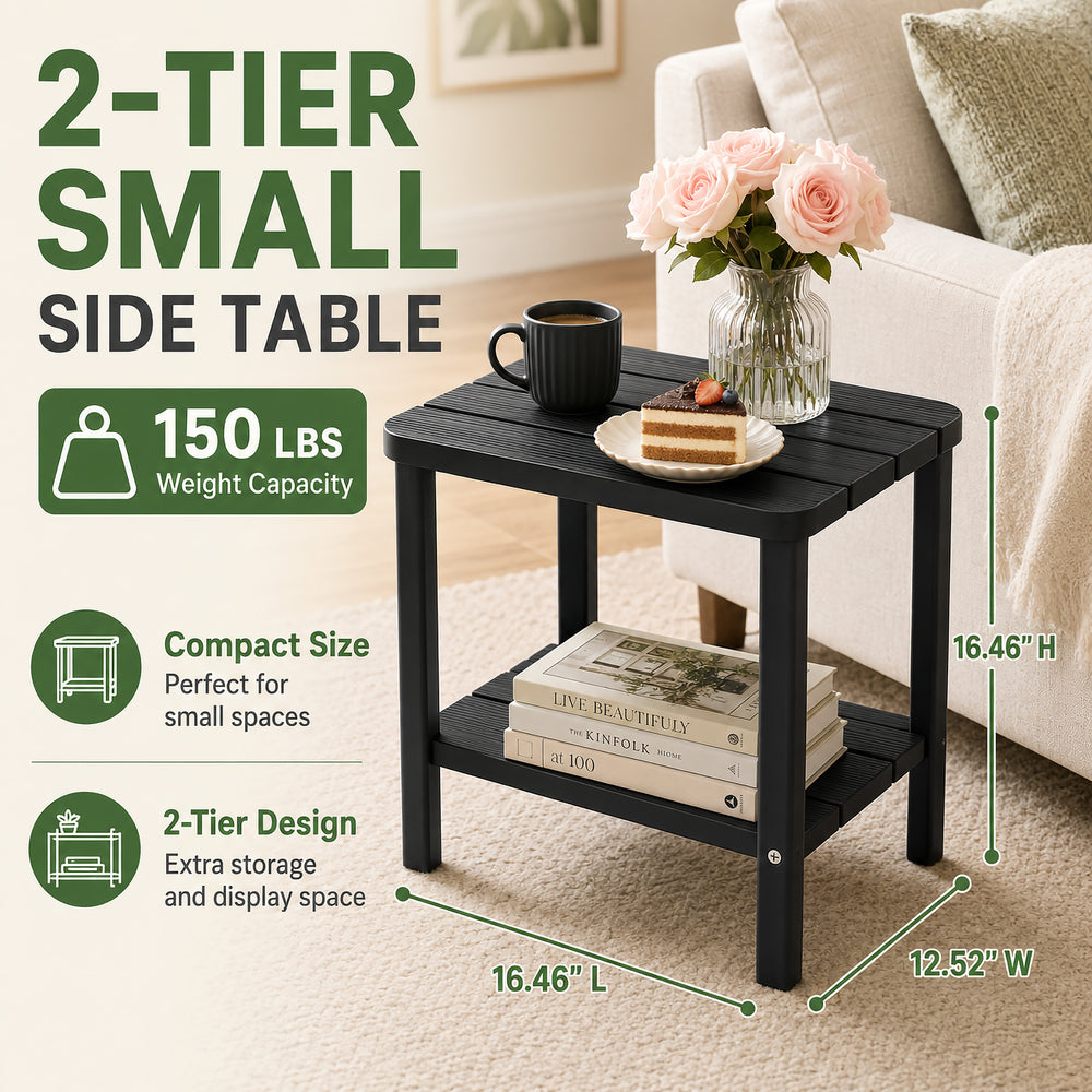 MINDYES Outdoor Side Table, Waterproof 2-Tier Patio End Tables Small Outdoor Table for Garden Patio Porch Backyard & Pool MINDYES Outdoor Side Table, Waterproof 2-Tier Patio End Tables Small Outdoor Table for Garden Patio Porch Backyard & Pool