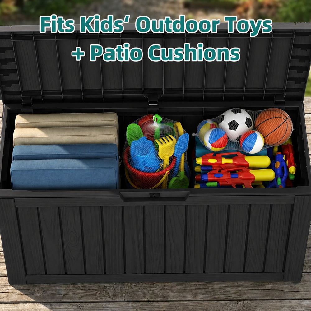 MINDYES 80 Gallon Deck Box, Extra Large Outdoor Storage for Patio Cushions, Holiday Decor & Garden Tools, Black MINDYES 80 Gallon Deck Box, Extra Large Outdoor Storage for Patio Cushions, Holiday Decor & Garden Tools, Black