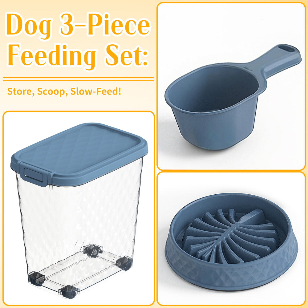 MINDYES 2 Set Dog & Cat Food Storage, 70 Lb Airtight Pet Food Storage Container with 2Pcs Scoop & Slow-Feeder Bowl MINDYES 2 Set Dog & Cat Food Storage, 70 Lb Airtight Pet Food Storage Container with 2Pcs Scoop & Slow-Feeder Bowl