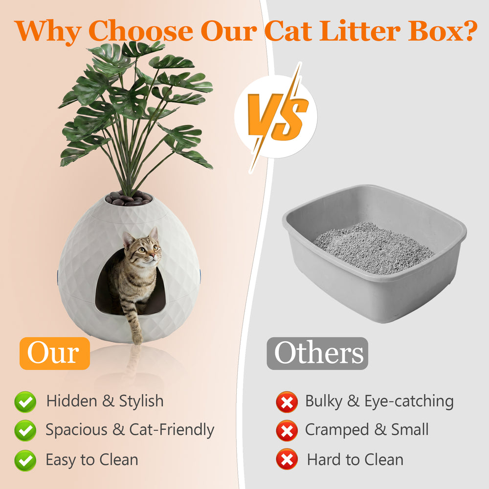 MINDYES Plant Hidden Cat Litter Box with Pebbles and Artificial Greenery, Home Decor Cat Boxs for All Cats, White MINDYES Plant Hidden Cat Litter Box with Pebbles and Artificial Greenery, Home Decor Cat Boxs for All Cats, White