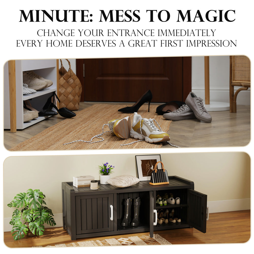Entryway Shoe Storage Bench with 3 Doors, Adjustable Shelves, Shoes Cabinet for Entryway, Bedroom, Hallway,Living Room Entryway Shoe Storage Bench with 3 Doors, Adjustable Shelves, Shoes Cabinet for Entryway, Bedroom, Hallway,Living Room