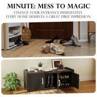 Entryway Shoe Storage Bench with 3 Doors, Adjustable Shelves, Shoes Cabinet for Entryway, Bedroom, Hallway,Living Room Entryway Shoe Storage Bench with 3 Doors, Adjustable Shelves, Shoes Cabinet for Entryway, Bedroom, Hallway,Living Room