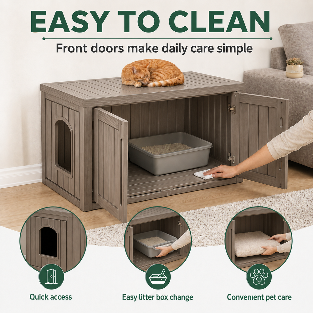 MINDYES Multifunctional Cat Cabinet, Hidden Cat Litter Box Furniture with Divider for Indoor Outdoor, Light Brown MINDYES Multifunctional Cat Cabinet, Hidden Cat Litter Box Furniture with Divider for Indoor Outdoor, Light Brown
