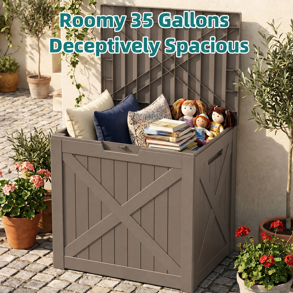 MINDYES 35 Gallon Resin Deck Box, Lockable Outdoor Storage Container, Water Resistant for Patio Cushions, Beige MINDYES 35 Gallon Resin Deck Box, Lockable Outdoor Storage Container, Water Resistant for Patio Cushions, Beige