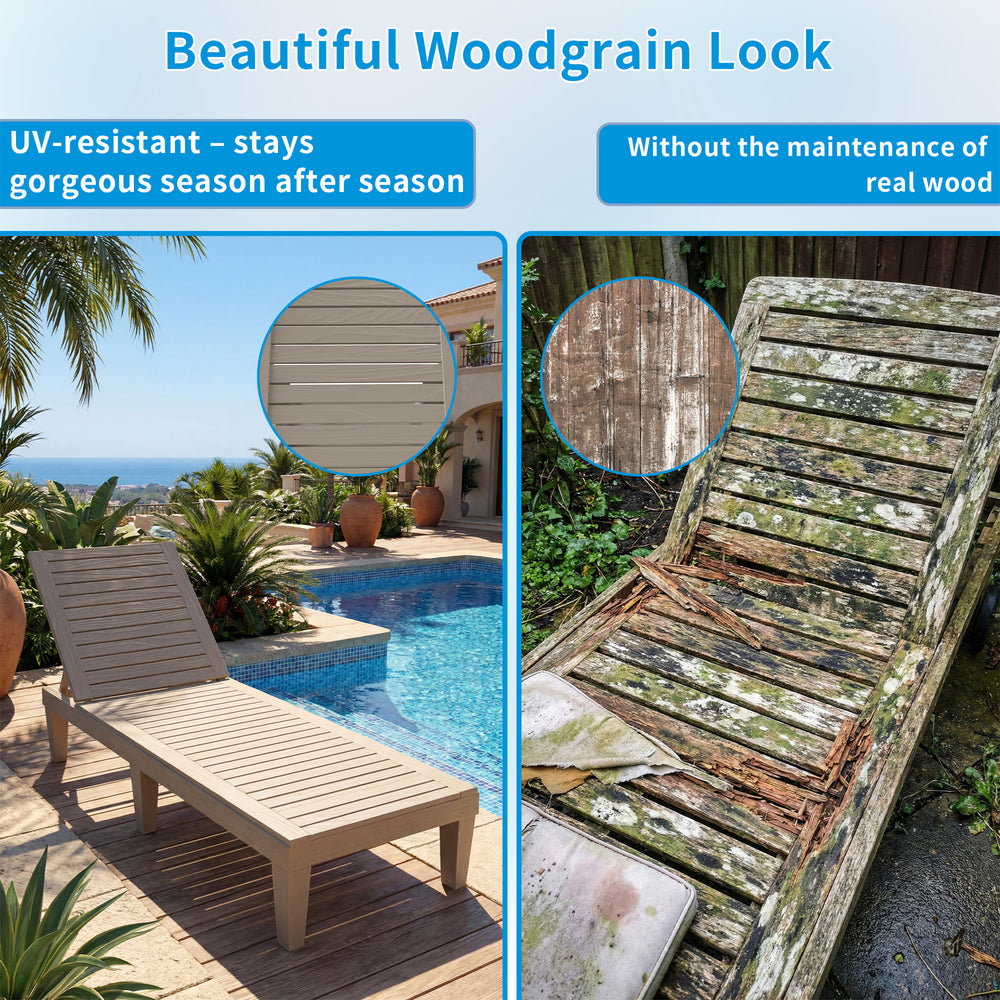 MINDYES Backyard Patio Lounge Chair, Wood Look Pool 5 Positions Chaise Lounge Chair, Beige MINDYES Backyard Patio Lounge Chair, Wood Look Pool 5 Positions Chaise Lounge Chair, Beige