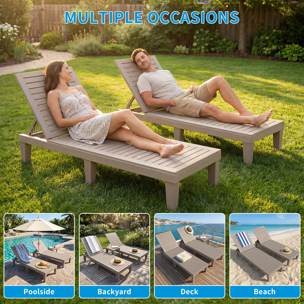 MINDYES Patio Chaise Lounge Chair Set of 2, 5-Positions Adjustable Outdoor Lounge Chair, Beige MINDYES Patio Chaise Lounge Chair Set of 2, 5-Positions Adjustable Outdoor Lounge Chair, Beige