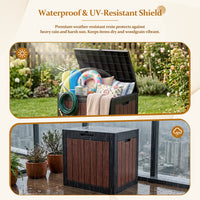 MINDYES 35 Gallon Outdoor Deck Box, Resin Walnut Wood Storage Boxs for Backyard Patio Gaden MINDYES 35 Gallon Outdoor Deck Box, Resin Walnut Wood Storage Boxs for Backyard Patio Gaden